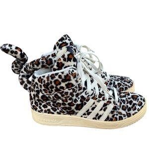ADIDAS‎ X Jeremy Scott Leopard Tail High Top, Fuzzy Sneakers, Mens Size 7, EUC